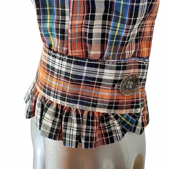 Bell Fine Garments Blue Plaid Ruffled Blouse 4 - Picture 3 of 5